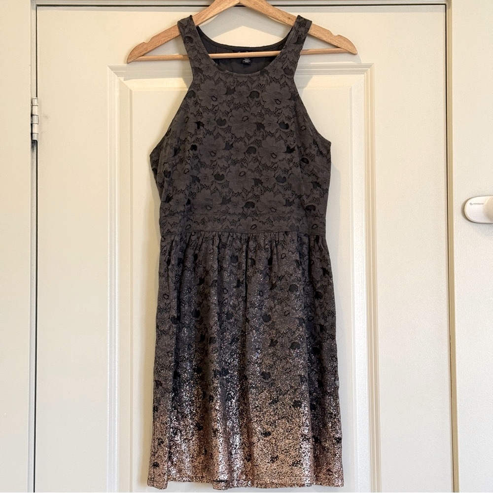 American Eagle Halter Lace Mini Dress with Glitter Ombre and Keyhole Back, US 4
